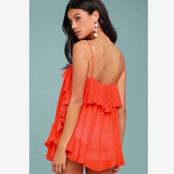 NWT Free People Cascades Ruffle Camisole in Fire Orange/Red Size XS - Picture 2 of 12
